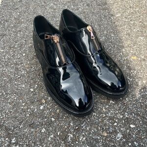 Palmroth Original Oxford Black Matt Patent Leather w/ Rose Gold Zipper Size 8.5